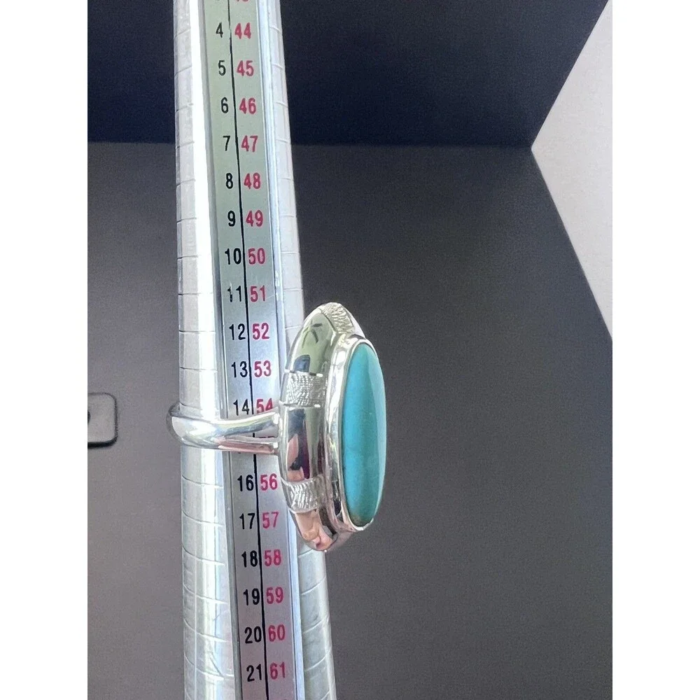 Vintage CII Mexican Sterling Silver Oval Turquoise Cabochon Ring Size 7 925